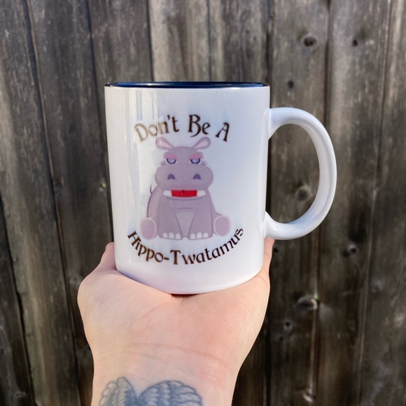 Funny White and Black Don’t be a Hippo-Twatamus Coffee Stemless Mug - Picture 3 of 8